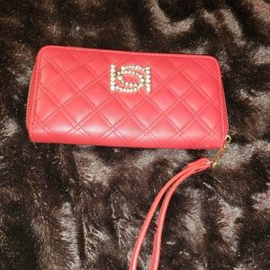 Bebe Alba Red Zip-Around Clutch Wallet Wristlet